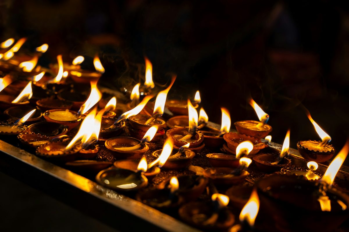 Lit clay diyas