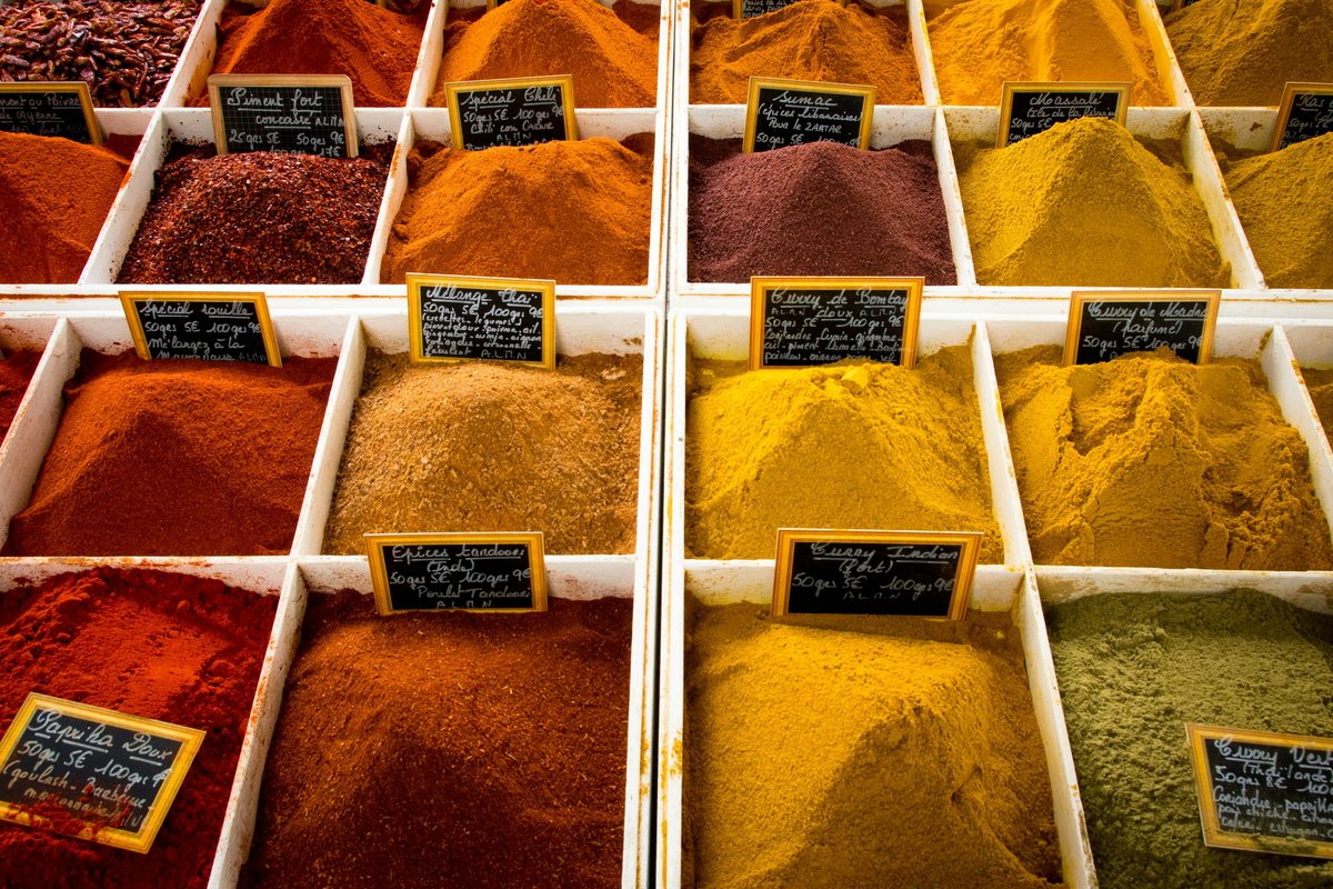 Heaps of colourful ground spices
